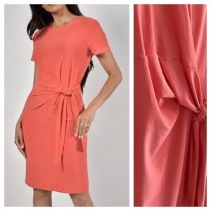 Frank Lyman Design Coral Tie Waist Short Sleeve Knit Dress